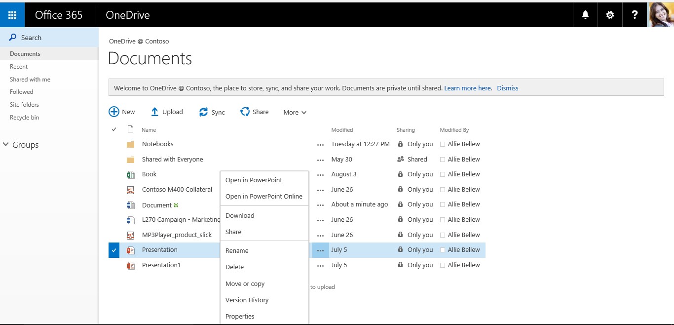 office 365 onedrive for business shared folder